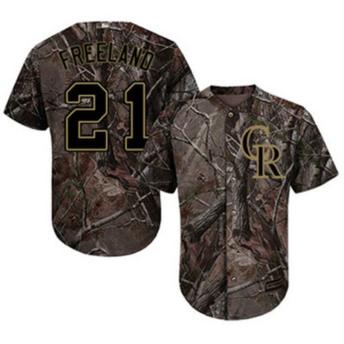 Rockies #21 Kyle Freeland Camo Realtree Collection Cool Base Stitched Baseball Jersey