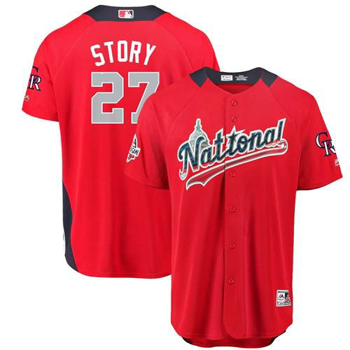 Rockies #27 Trevor Story Red 2018 All-Star National League Stitched Baseball Jersey