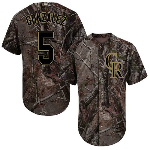 Rockies #5 Carlos Gonzalez Camo Realtree Collection Cool Base Stitched Baseball Jersey