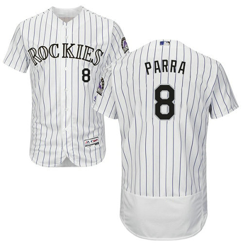 Rockies #8 Gerardo Parra White Strip Flexbase Authentic Collection Stitched Baseball Jersey