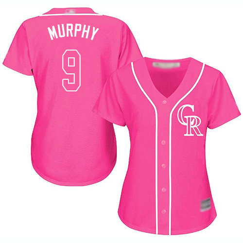 Rockies #9 Daniel Murphy Pink Fashion Women's Stitched Baseball Jersey