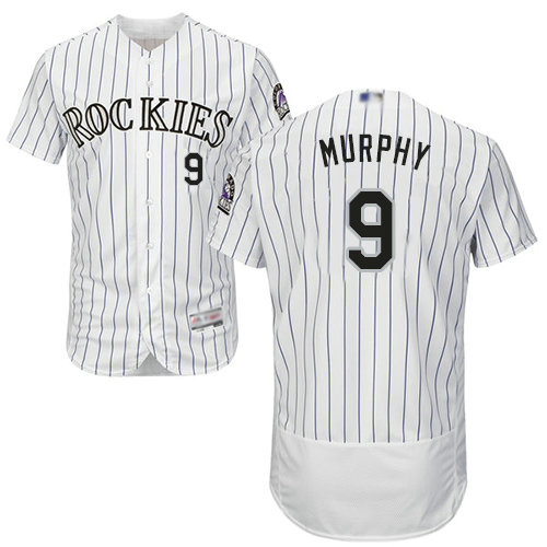 Rockies #9 Daniel Murphy White Strip Flexbase Authentic Collection Stitched Baseball Jersey