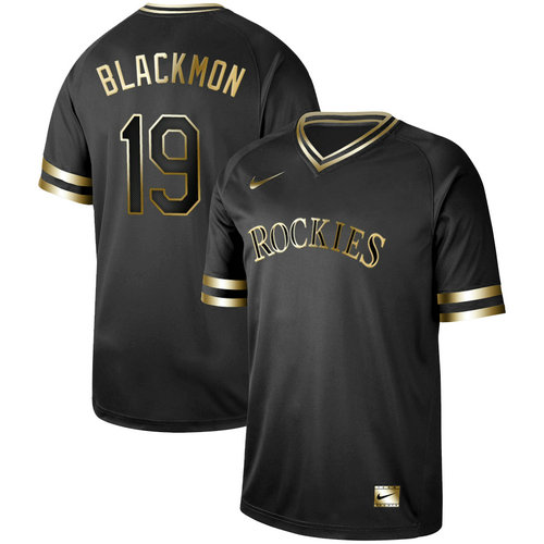 Rockies 19 Charlie Blackmon Black Gold Nike Cooperstown Collection Legend V Neck Jersey