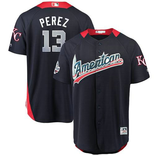 Royals #13 Salvador Perez Navy Blue 2018 All-Star American League Stitched Baseball Jersey