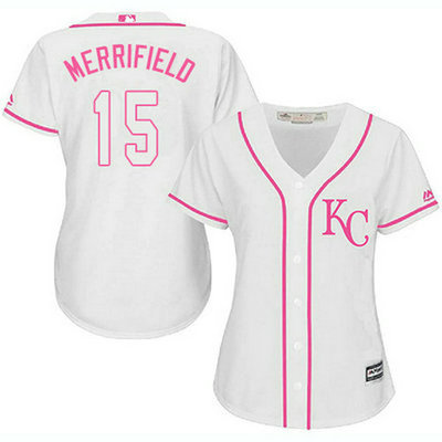 Royals #15 Whit Merrifield White Pink Fashion Women's Stitched Baseball Jersey