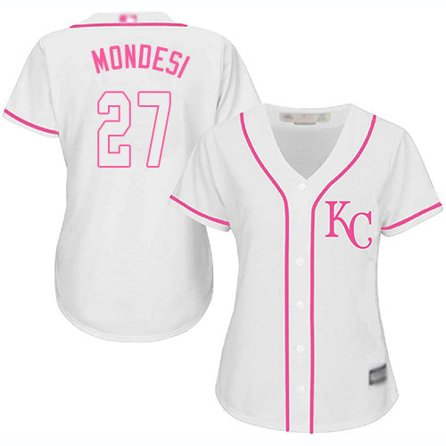 Royals #27 Raul Mondesi White Pink Fashion Women's Stitched Baseball Jersey