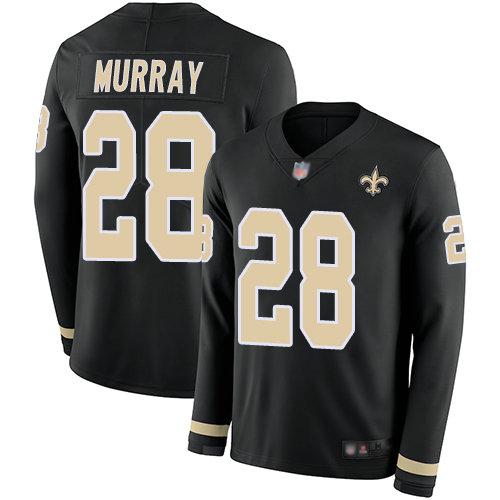 Saints #28 Latavius Murray Black Team Color Men's Stitched Football Limited Therma Long Sleeve Jersey