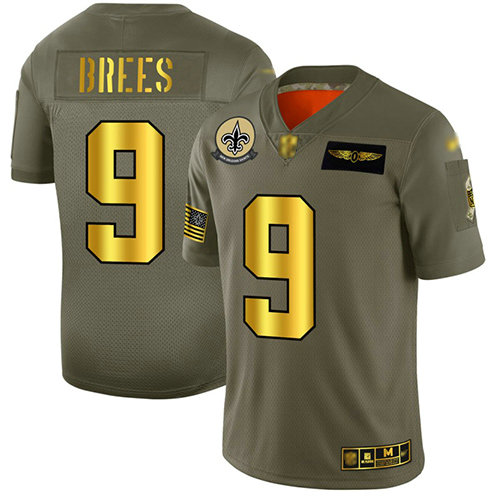 Saints #9 Drew Brees Camo Gold Men's Stitched Football Limited 2019 Salute To Service Jersey