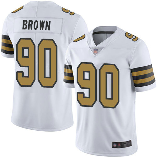 Saints #90 Malcom Brown White Men's Stitched Football Limited Rush Jersey