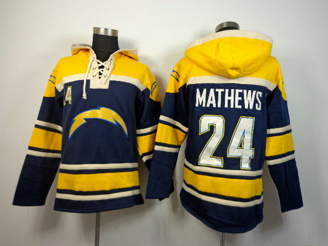 San Diego Chargers 24 Ryan Mathews Lace-Up NFL Jersey Hoodies
