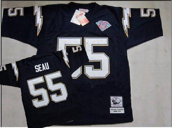 San Diego Chargers 55# Junior Seau dark BLUE Throwback Jersey