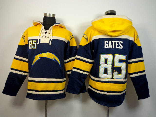 San Diego Chargers 85 Antonio Gates Lace-Up NFL Jersey Hoodies