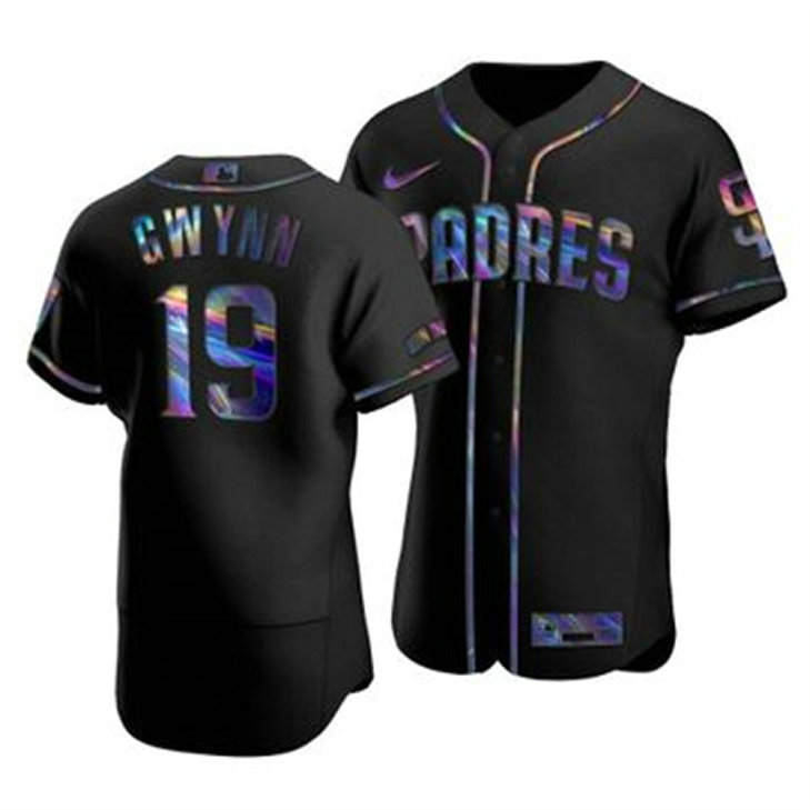 San Diego Padres #19 Tony Gwynn Men's Nike Iridescent Holographic Collection MLB Jersey - Black