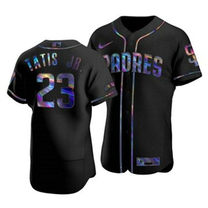 San Diego Padres #23 Fernando Tatis Jr. Men's Nike Iridescent Holographic Collection MLB Jersey - Black