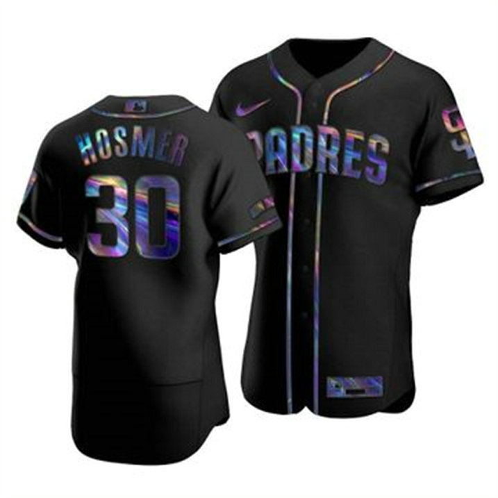 San Diego Padres #30 Eric Hosmer Men's Nike Iridescent Holographic Collection MLB Jersey - Black