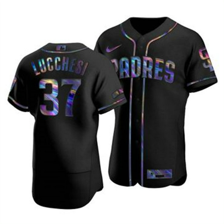 San Diego Padres #37 Joey Lucchesi Men's Nike Iridescent Holographic Collection MLB Jersey - Black