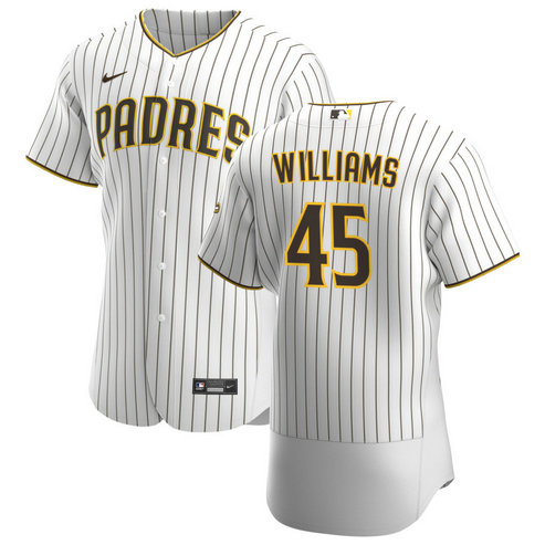 San Diego Padres #45 Taylor Williams Men's Nike White Brown Home 2020 Authentic Player Jersey