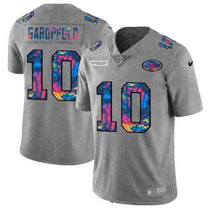 San Francisco 49ers #10 Jimmy Garoppolo Men's Nike Multi-Color 2020 NFL Crucial Catch NFL Jersey Greyheather