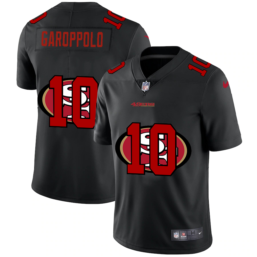 San Francisco 49ers #10 Jimmy Garoppolo Men's Nike Team Logo Dual Overlap Limited NFL Jersey Black