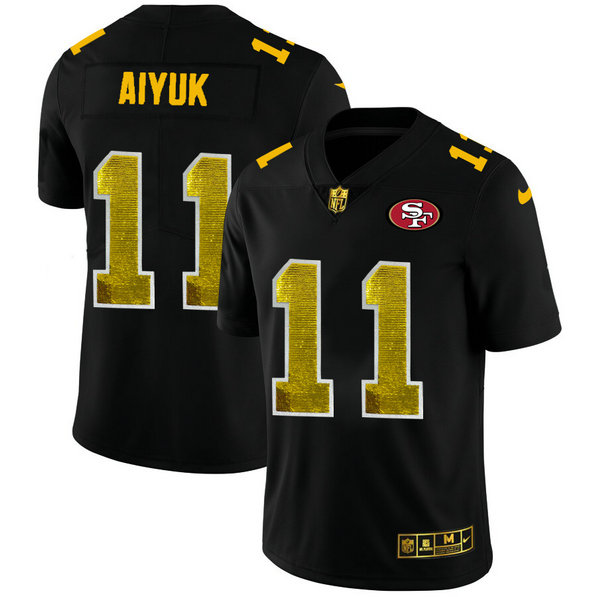 San Francisco 49ers #11 Brandon Aiyuk Men's Black Nike Golden Sequin Vapor Limited NFL Jersey