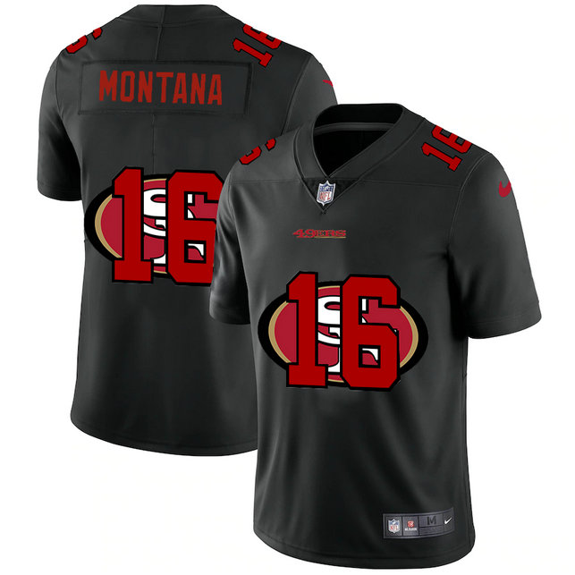 San Francisco 49ers #16 Joe Montana Men's Nike Team Logo Dual Overlap Limited NFL Jersey Black