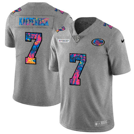 San Francisco 49ers #7 Colin Kaepernick Men's Nike Multi-Color 2020 NFL Crucial Catch NFL Jersey Greyheather