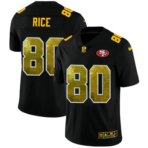 San Francisco 49ers #80 Jerry Rice Men's Black Nike Golden Sequin Vapor Limited NFL Jersey