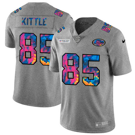San Francisco 49ers #85 George Kittle Men's Nike Multi-Color 2020 NFL Crucial Catch NFL Jersey Greyheather