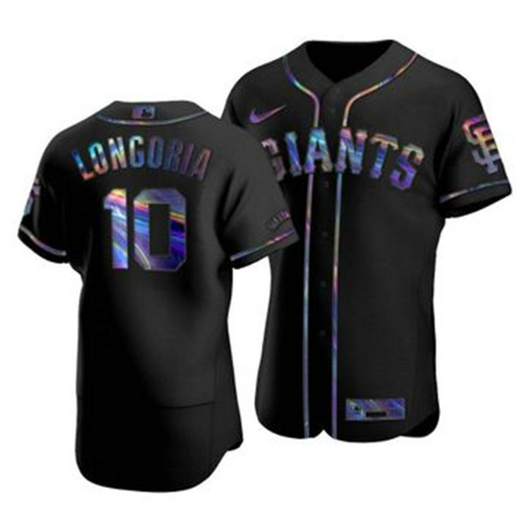 San Francisco Giants #10 Evan Longoria Men's Nike Iridescent Holographic Collection MLB Jersey - Black