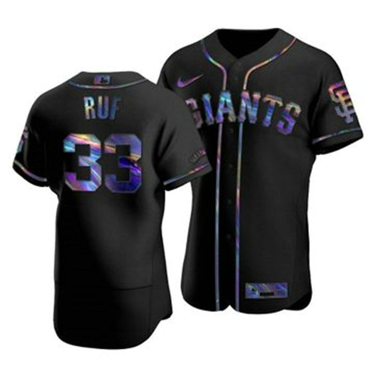 San Francisco Giants #33 Darin Ruf Men's Nike Iridescent Holographic Collection MLB Jersey - Black