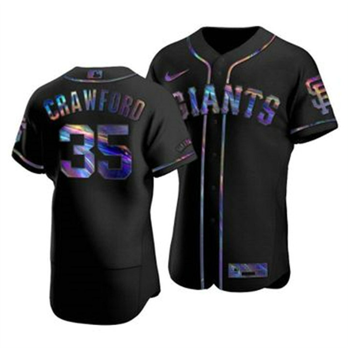 San Francisco Giants #35 Brandon Crawford Men's Nike Iridescent Holographic Collection MLB Jersey - Black