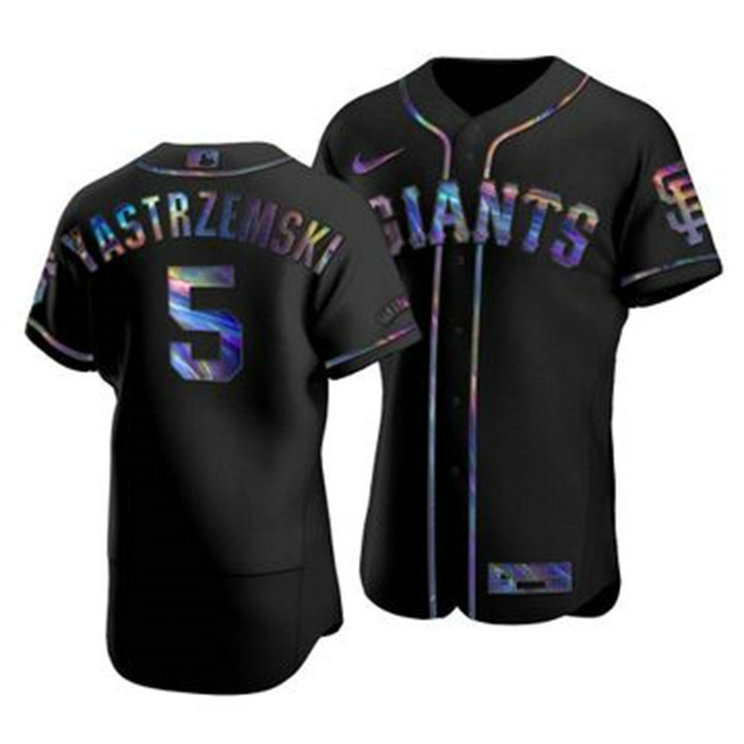 San Francisco Giants #5 Mike Yastrzemski Men's Nike Iridescent Holographic Collection MLB Jersey - Black