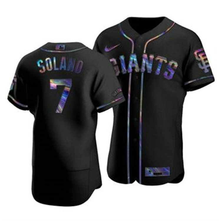 San Francisco Giants #7 Donovan Solano Men's Nike Iridescent Holographic Collection MLB Jersey - Black