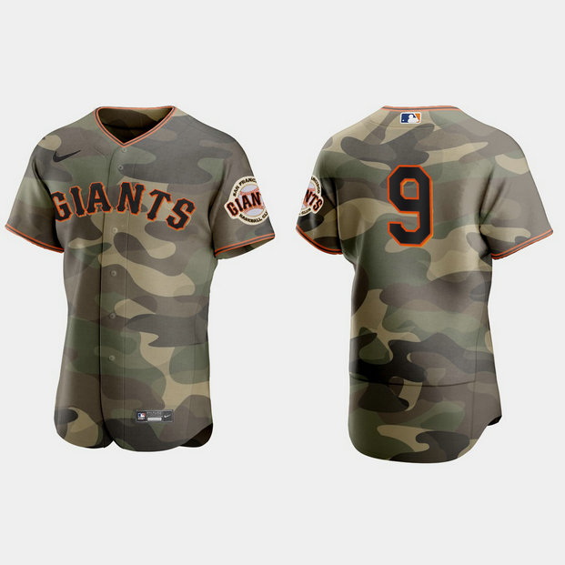 San Francisco Giants #9 Brandon Belt Men's Nike 2021 Armed Forces Day Authentic MLB Jersey -Camo