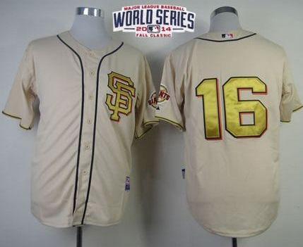 San Francisco Giants 16 Angel Pagan Cream Gold No. 2014 World Series Patch Stitched MLB Baseball Jersey
