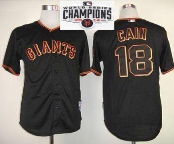 San Francisco Giants 18 Matt Cain Black 2014 World Series Champions Patch Stitched MLB Baseball Jersey