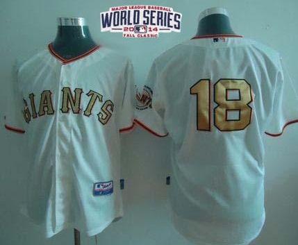 San Francisco Giants 18 Matt Cain Cream Gold No. 2014 World Series Patch Stitched MLB Baseball Jersey