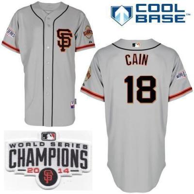 San Francisco Giants 18 Matt Cain Grey 2014 World Series Champions Patch Stitched MLB Baseball Jersey SF