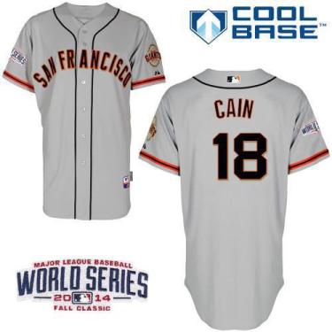 San Francisco Giants 18 Matt Cain Grey 2014 World Series Patch Stitched MLB Baseball Jersey