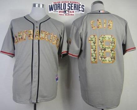 San Francisco Giants 18 Matt Cain Grey USMC 2014 World Series Patch Stitched MLB Baseball Jersey