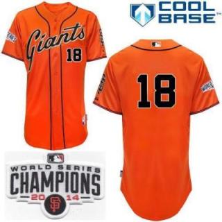 San Francisco Giants 18 Matt Cain Orange 2014 World Series Champions Patch Stitched MLB Baseball Jersey