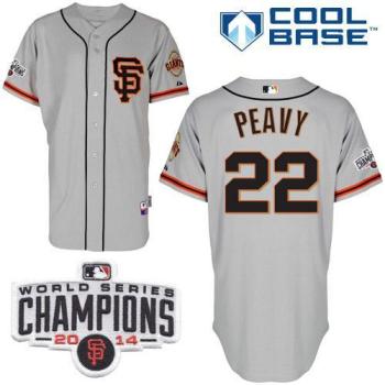 San Francisco Giants 22 Jake Peavy Grey Road Stitched Cool Base Baseball Jersey 2014 World Series Champions Patch