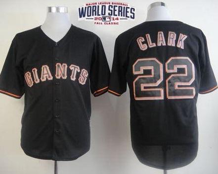 San Francisco Giants 22 Will Clark Black Fashion 2014 World Series Patch Stitched MLB Baseball Jersey