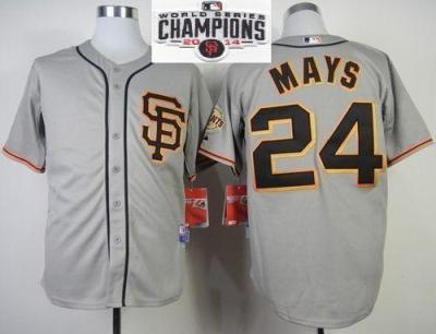 San Francisco Giants 24 Willie Mays Grey 2014 World Series Champions Patch Stitched MLB Baseball Jersey