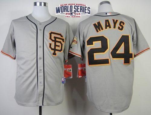 San Francisco Giants 24 Willie Mays Grey 2014 World Series Patch Stitched MLB Baseball Jersey