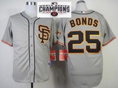 San Francisco Giants 25 Barry Bonds Grey 2014 World Series Champions Patch Stitched MLB Baseball Jersey