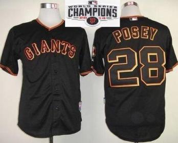 San Francisco Giants 28 Buster Posey Black 2014 World Series Champions Patch Stitched MLB Baseball Jersey