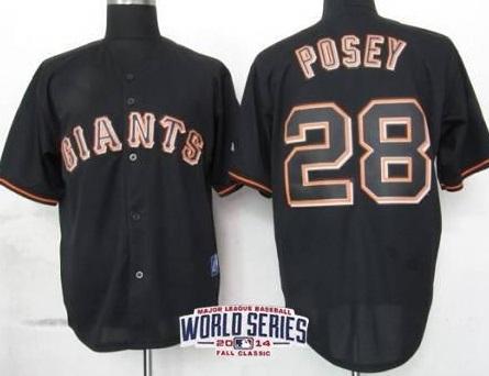San Francisco Giants 28 Buster Posey Black Fashion 2014 World Series Patch Stitched MLB Baseball Jersey