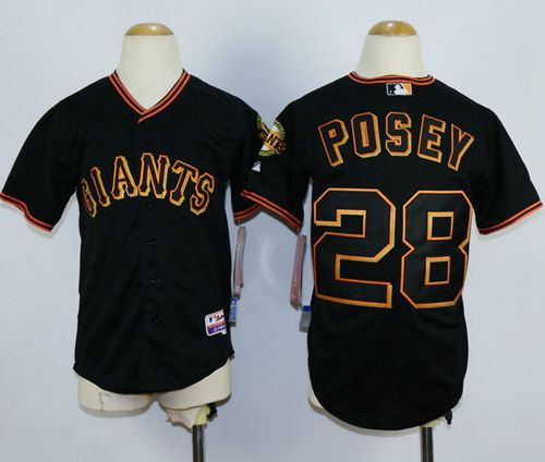 San Francisco Giants 28 Buster Posey Black Kid MLB Jersey