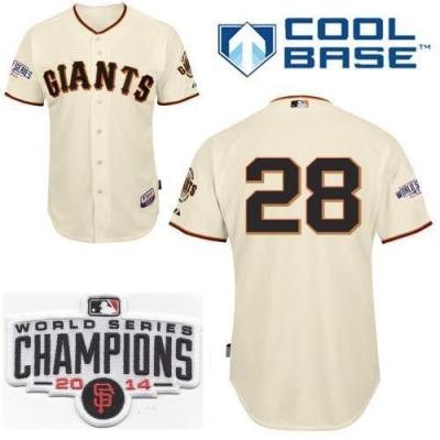 San Francisco Giants 28 Buster Posey Cream 2014 World Series Champions Patch Stitched MLB Baseball Jersey